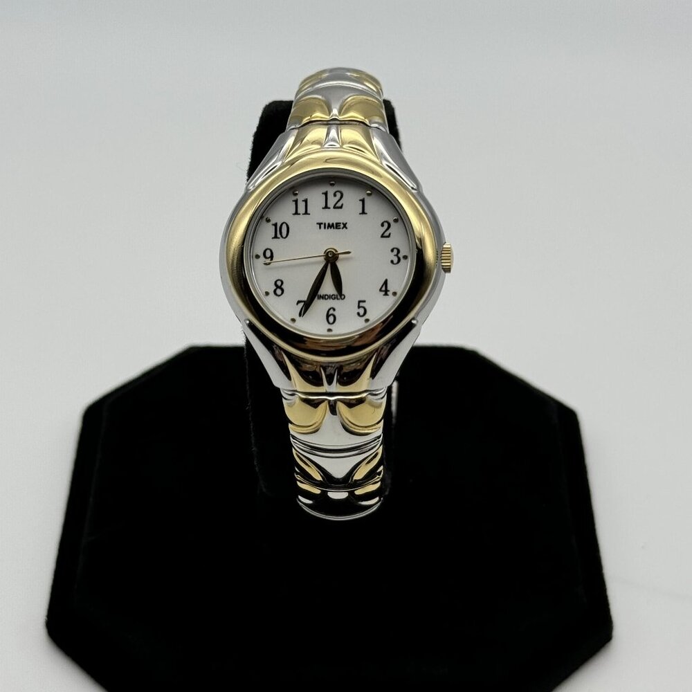 Vintage 1990s TIMEX INDIGLO WATCH Ladies Two Tone Stretch Bracelet Light WR30